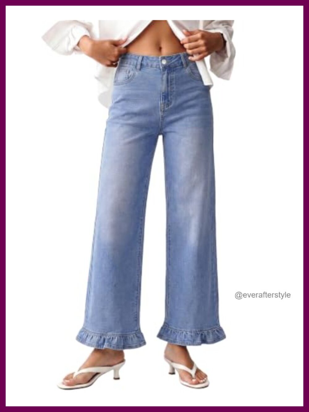 Wide Leg Ruffle Hem High Waisted Stretch Denim Jeans Women Casual